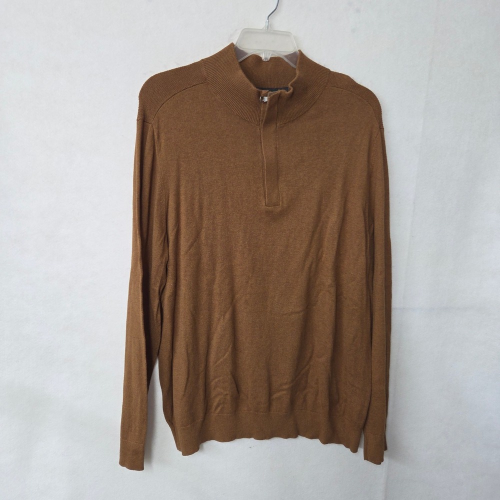 Banana Republic Men Brown Premium Luxe Yarn Quarter Zip Sweater XL Silk Cashmere